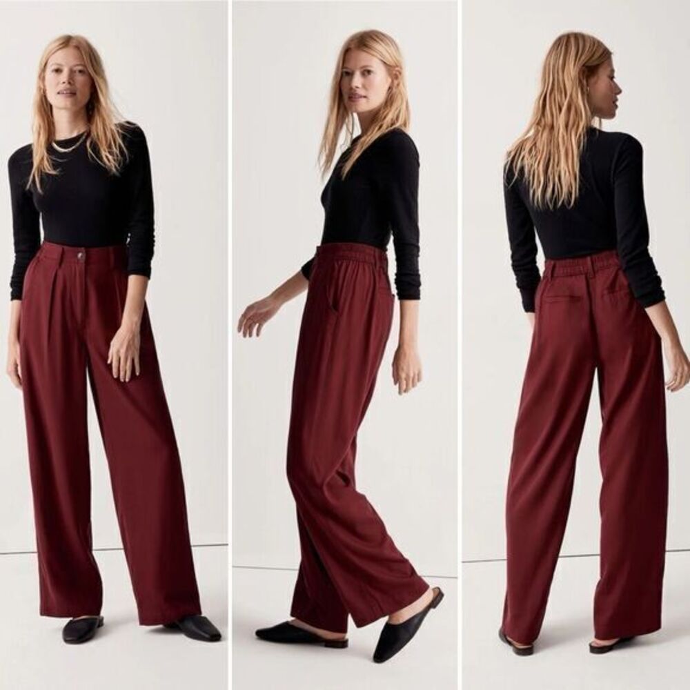 Madewell The Neale Straight-Leg Drapeweave Pant in Cabernet Size 4 - Picture 1 of 6